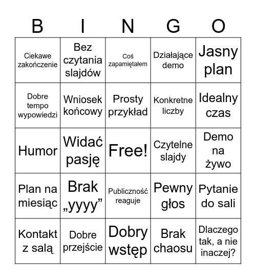 Pozytywne Bingo Card