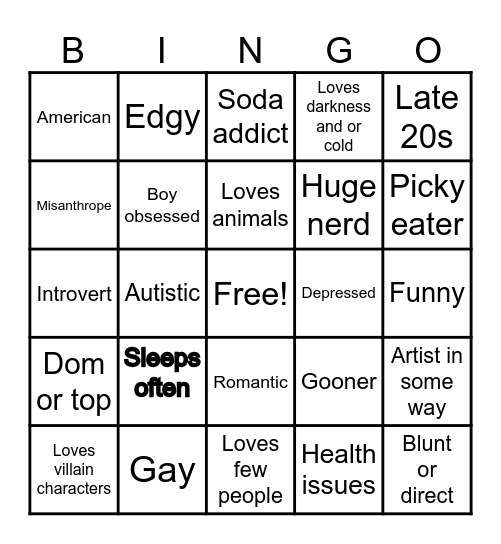 Nick’s Bingo Card