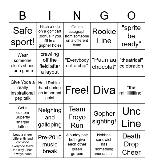 Reginals BINGO Card
