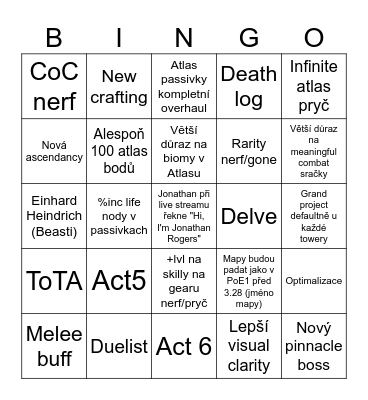 Path of Exile2 EA0.5 Bingo Card