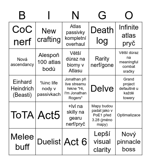 Path of Exile2 EA0.5 Bingo Card