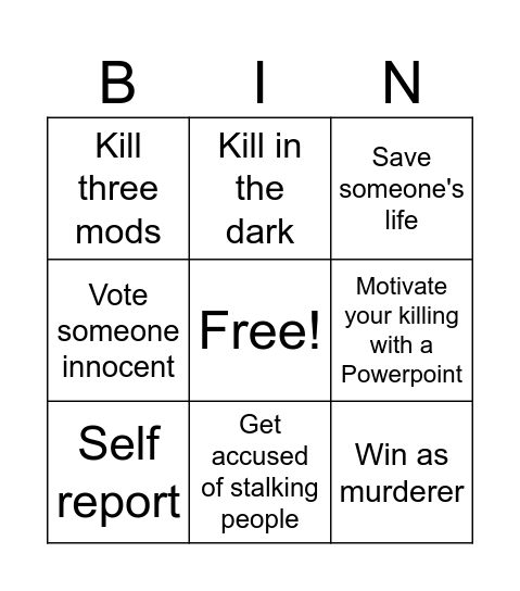Murder bingo Card