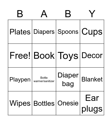 Baby Bingo Card