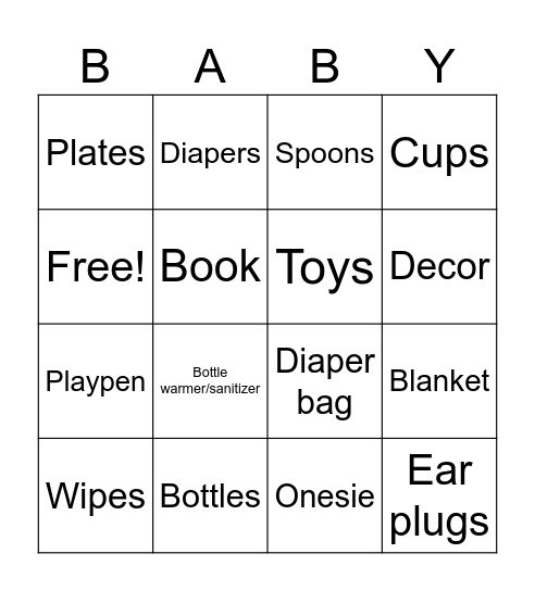 Baby Bingo Card