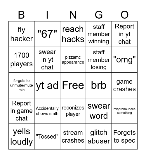 Zeqa $5000 Stream Bingo Card