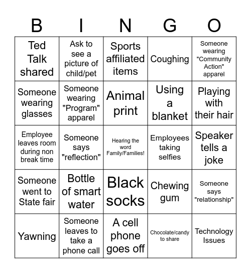What will you see/hear today? Bingo Card