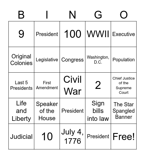 Government Final Exam Prep Bingo Card