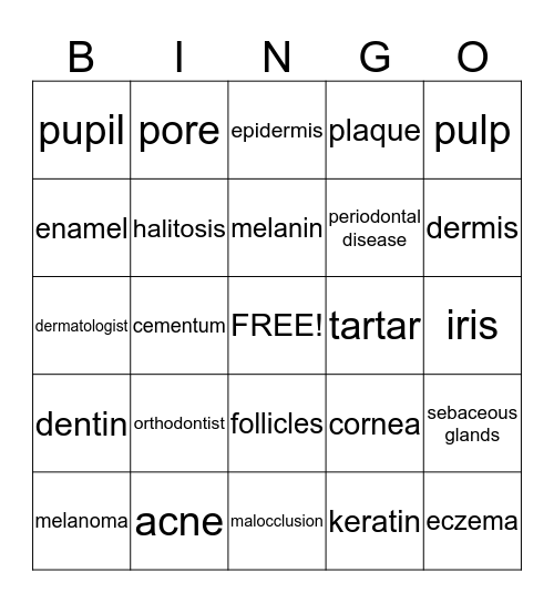 Personal Care Bingo Card