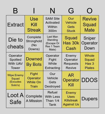 DMZ Bingo Card