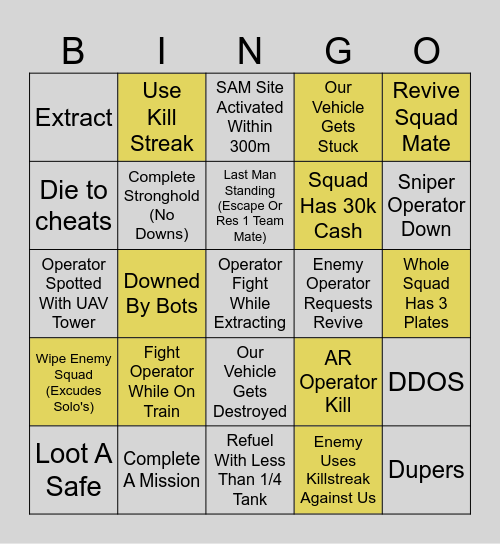 DMZ Bingo Card