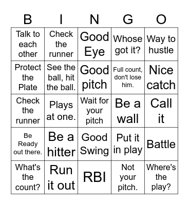 BASEBALL BINGO Card