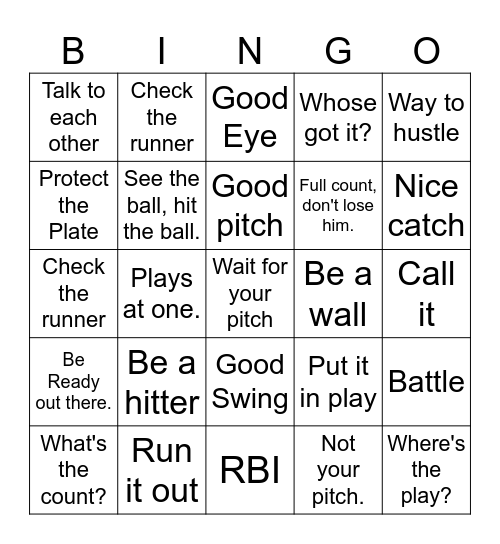 BASEBALL BINGO Card