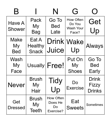 Lead The Way Unit One Morning Activities And Adverbs Of Frequency (And Healthy And Unhealthy Habits) Bingo Card