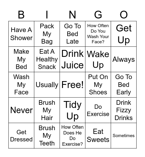 Lead The Way Unit One Morning Activities And Adverbs Of Frequency (And Healthy And Unhealthy Habits) Bingo Card