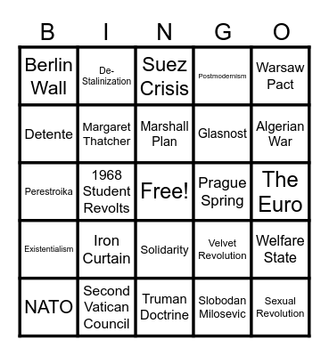 AP EURO Unit 9 Bingo Card