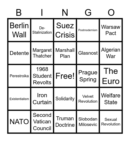 AP EURO Unit 9 Bingo Card