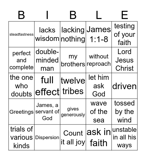 January 29 - James 1: 1-8 Bingo Card