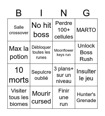 Bingo Dead Cells Bingo Card