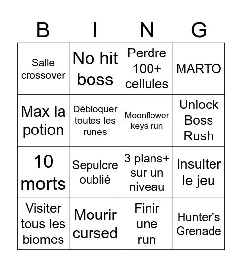Bingo Dead Cells Bingo Card