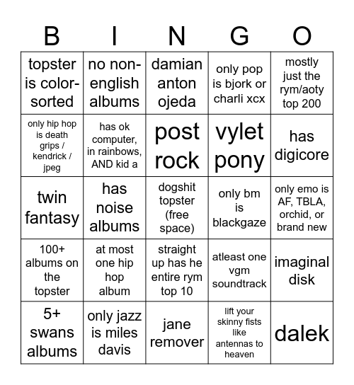 musictwt topster bingo Card