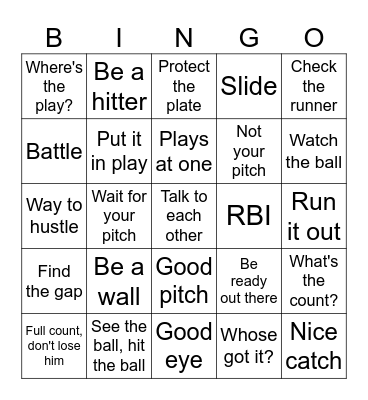 Baseball Bingo Card