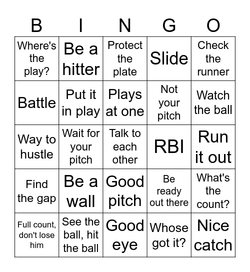 Baseball Bingo Card