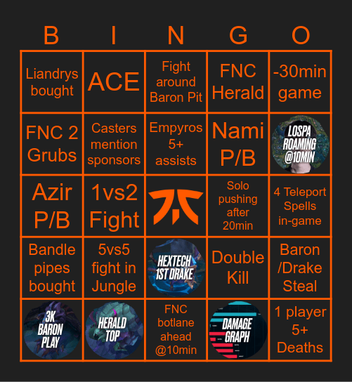 FNC vs NaVi G1 (S26) Bingo Card