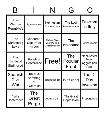 AP EURO Unit 8 Bingo Card