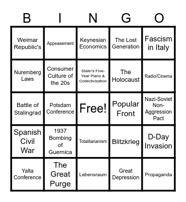 AP EURO Unit 8 Bingo Card