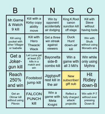!!Just_Adriall Smash Bros Bingo!! Bingo Card