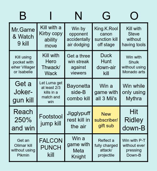 !!Just_Adriall Smash Bros Bingo!! Bingo Card