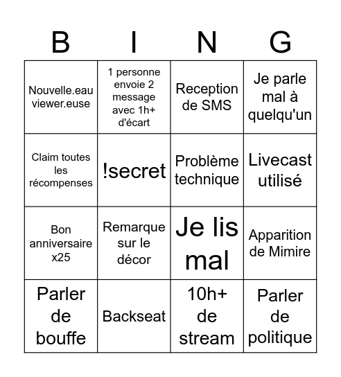 Bingo Chat Bingo Card