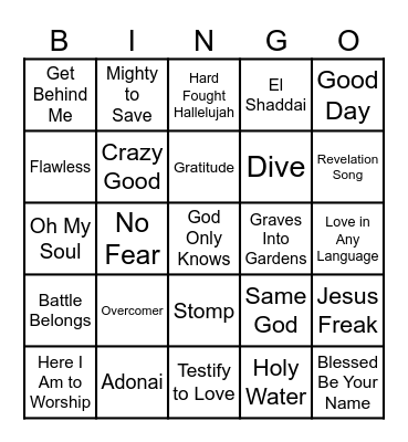 Christian Hits Bingo Card