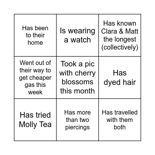 Find someone who... Bingo Card