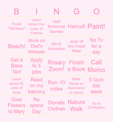 Michaela's May Bingo Card! Bingo Card