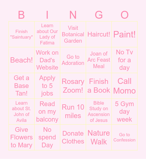 Michaela's May Bingo Card! Bingo Card