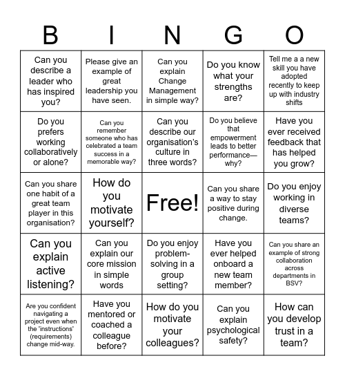 BSV Ice Breaker Bingo Card