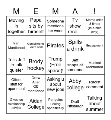Mema’s 80th Bingo Card