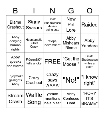 Blame's Bingo Card