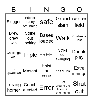 Baseball Bingo Card