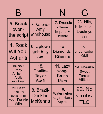 Music Bingo 2026 Bingo Card