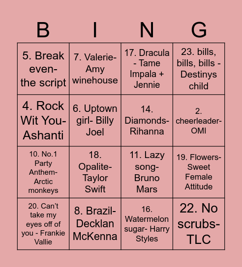 Music Bingo 2026 Bingo Card