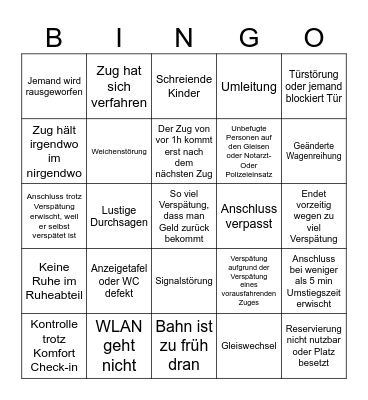 Deutsche Bahn Bingo Card