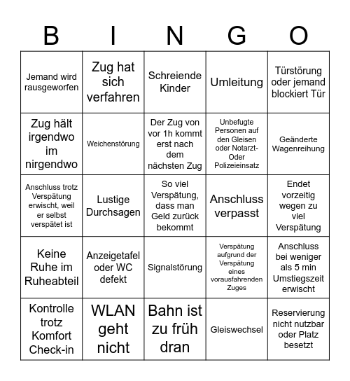 Deutsche Bahn Bingo Card