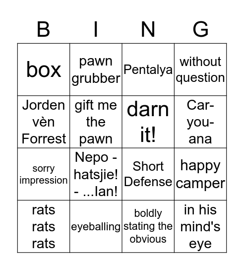 Yasser Bingo Card