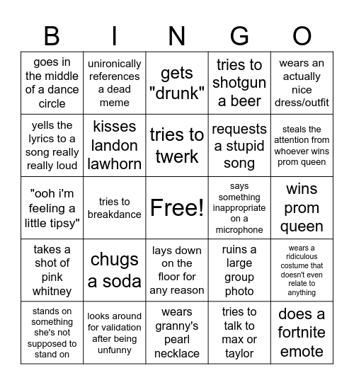 gianna Bingo Card