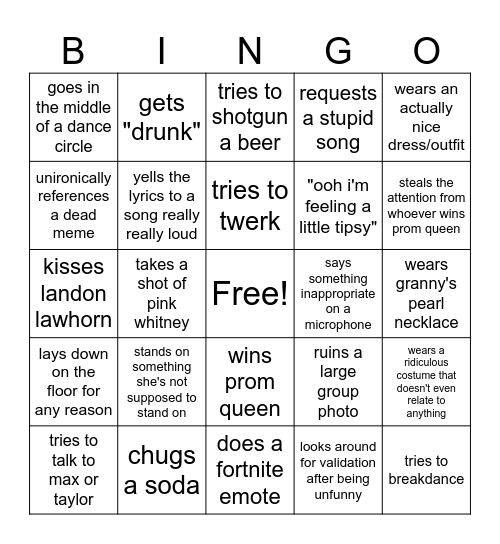 gianna Bingo Card