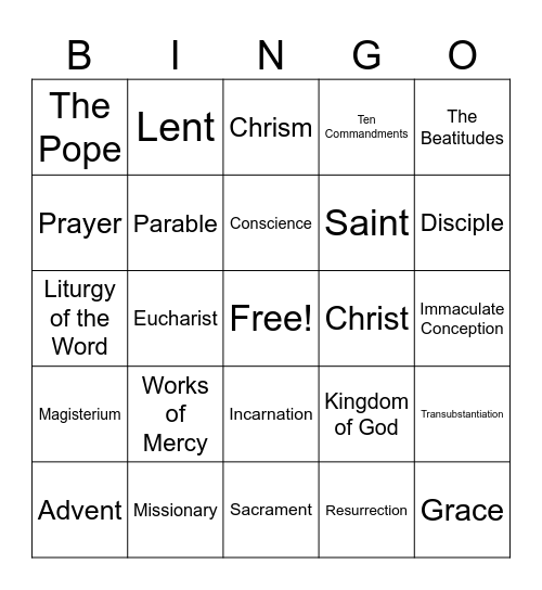 7th Alive in Christ Review Bingo Card