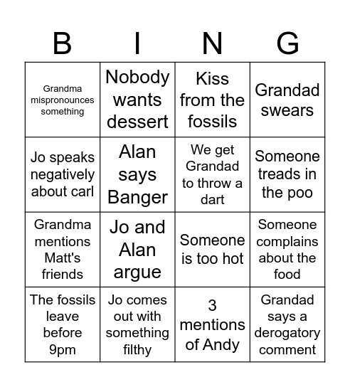 Family Bingo Card