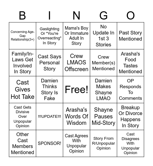 SRRS Bingo Card